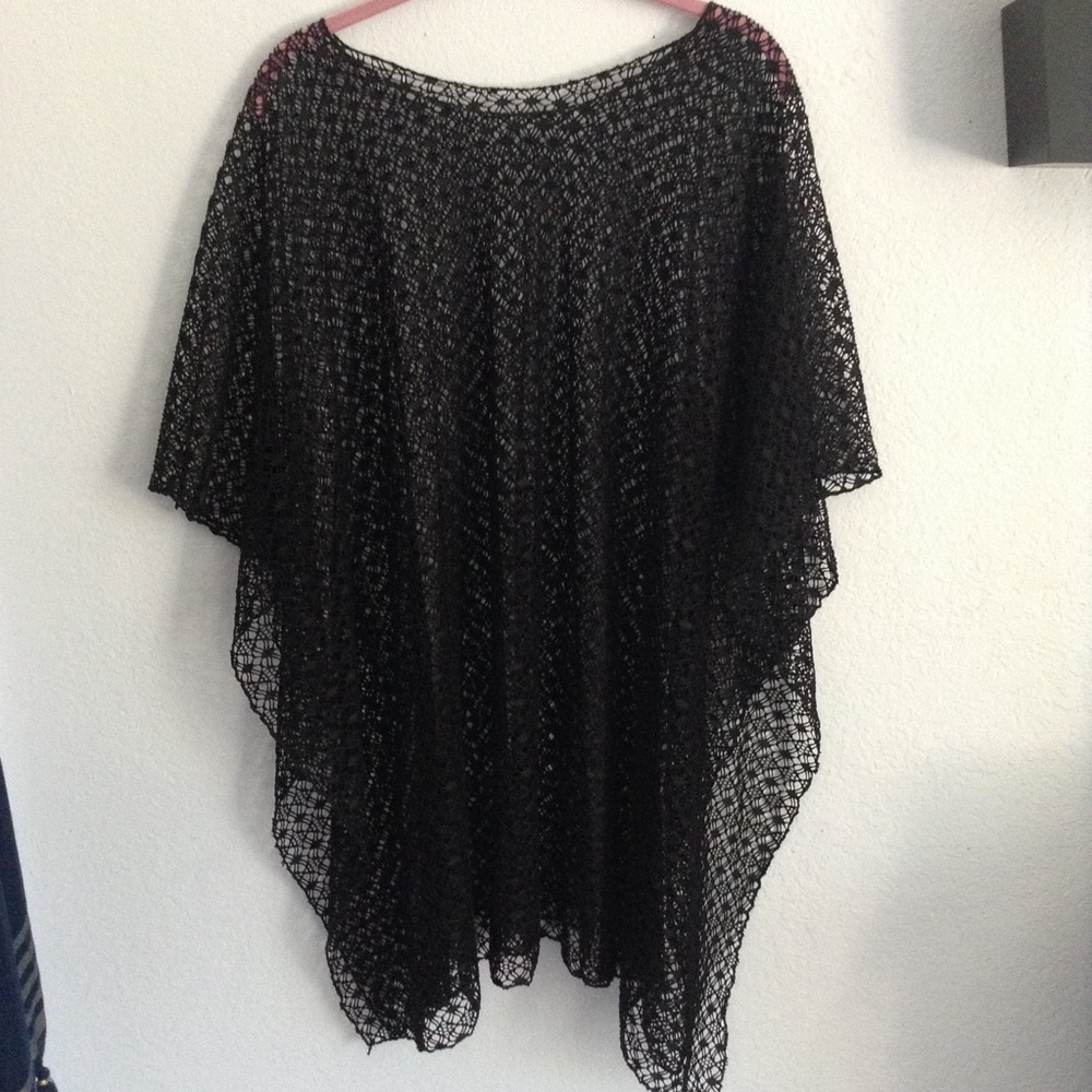 Black crochet poncho swim cover up